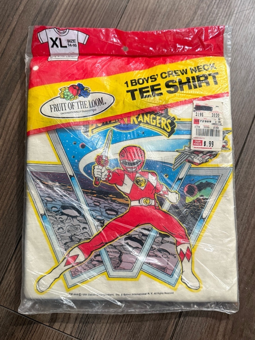 Vintage 1994 Power Rangers Tee Red Ranger Sealed XL Made In USA Rare Deadstock